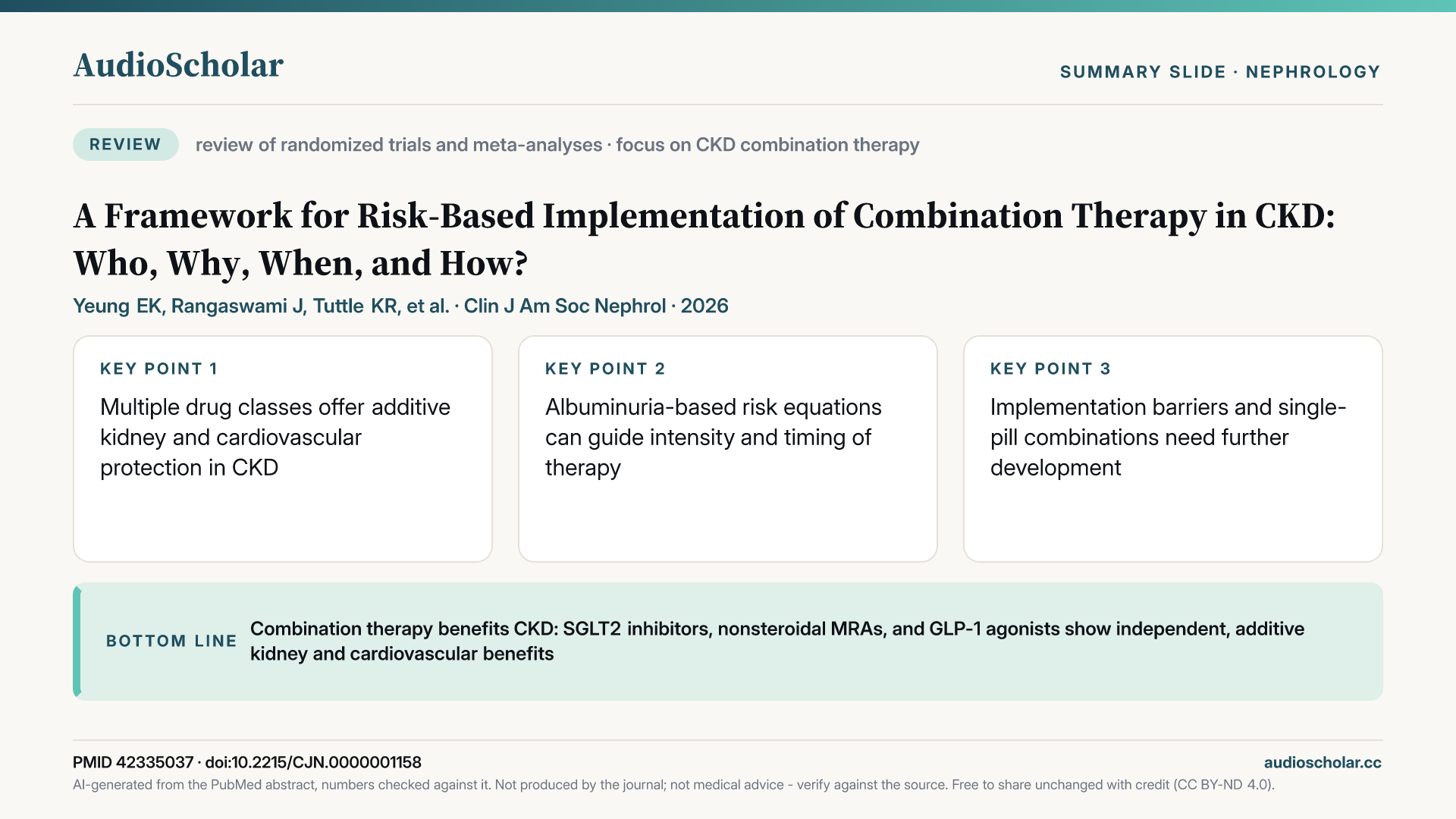 Summary slide: A Framework for Risk-Based Implementation of Combination Therapy in CKD: Who, Why, When, and How?
