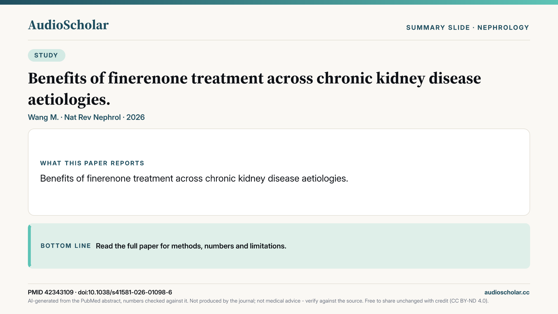 Summary slide: Benefits of finerenone treatment across chronic kidney disease aetiologies.