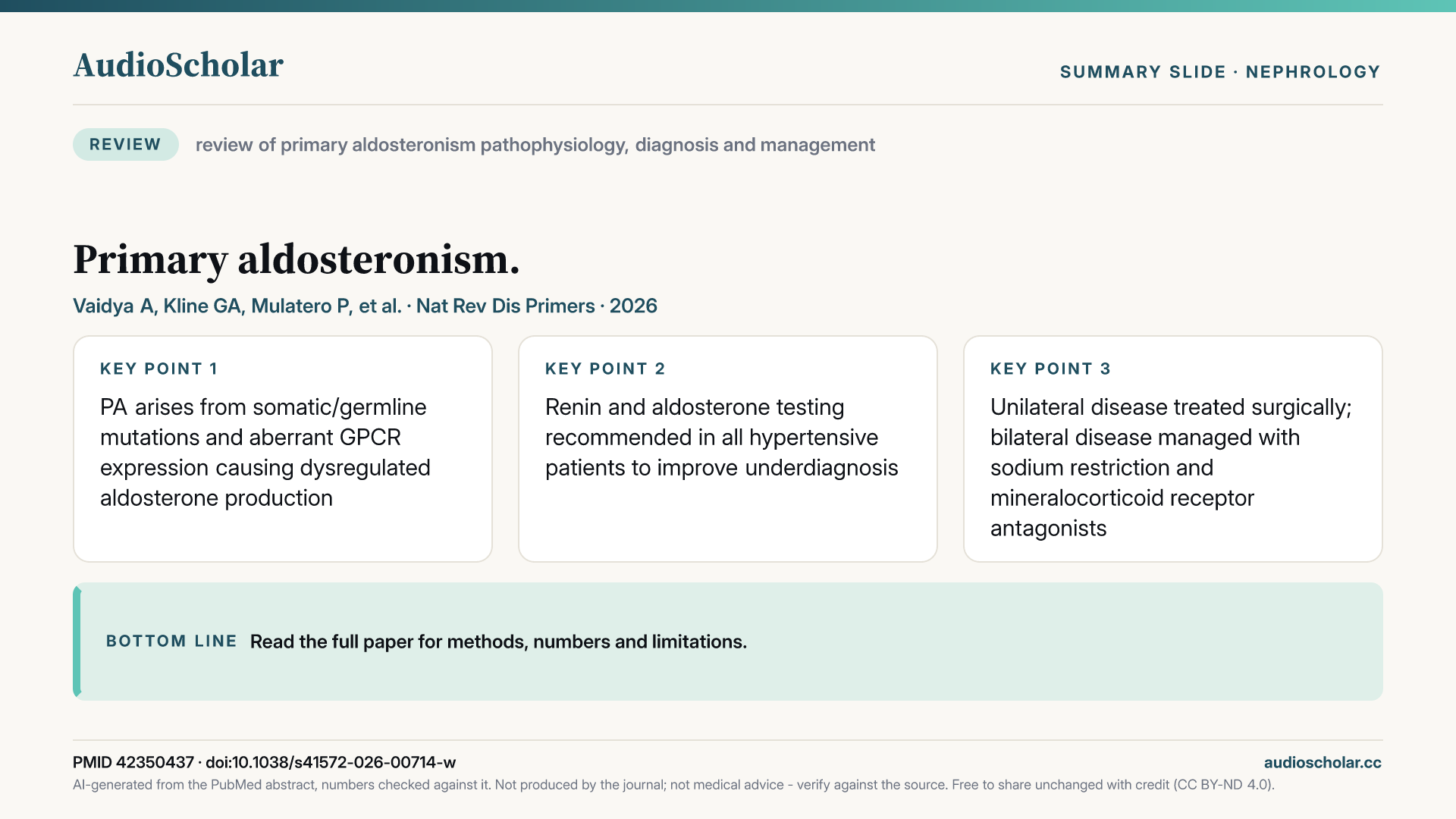 Summary slide: Primary aldosteronism.