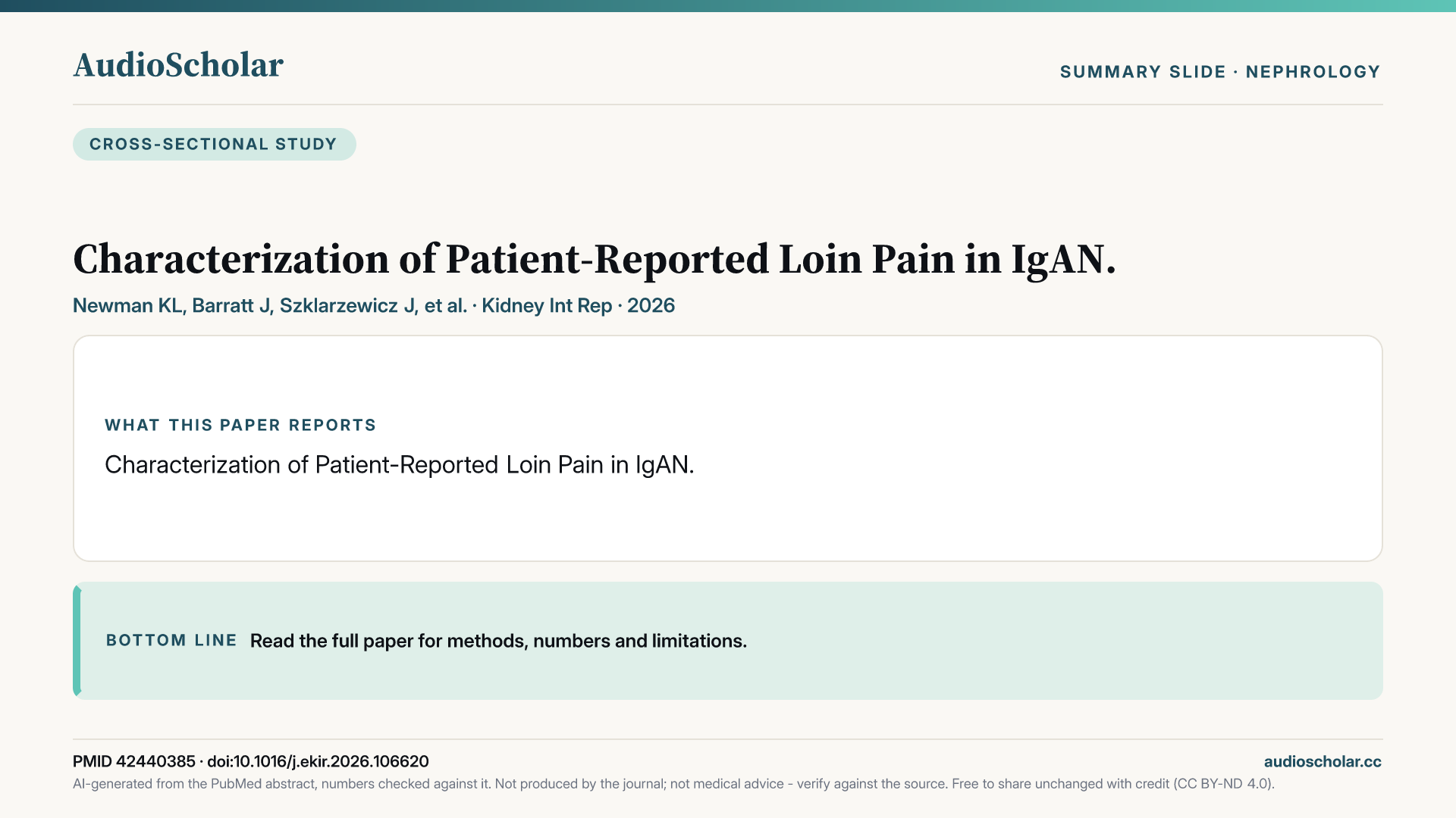 Summary slide: Characterization of Patient-Reported Loin Pain in IgAN