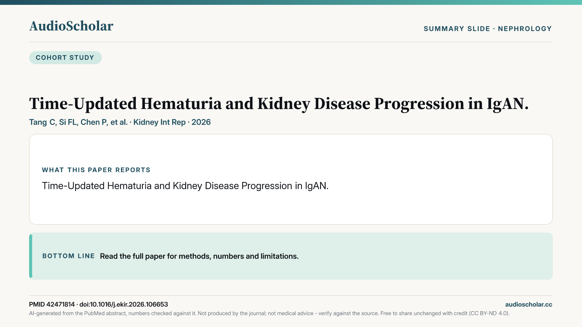 Summary slide: Time-Updated Hematuria and Kidney Disease Progression in IgAN