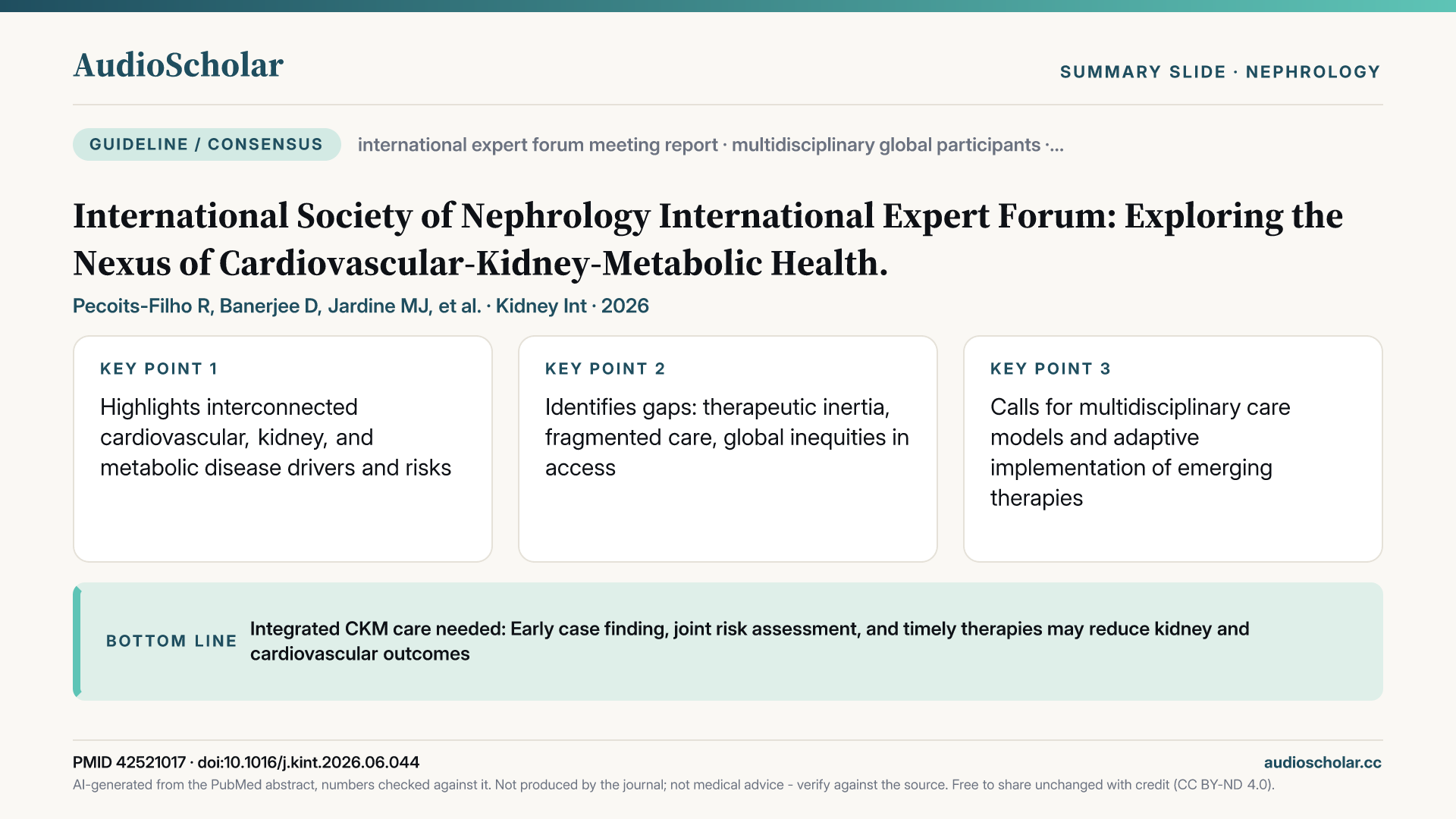 Summary slide: ISN International Expert Forum: Exploring the Nexus of Cardiovascular-Kidney-Metabolic (CKM) Health