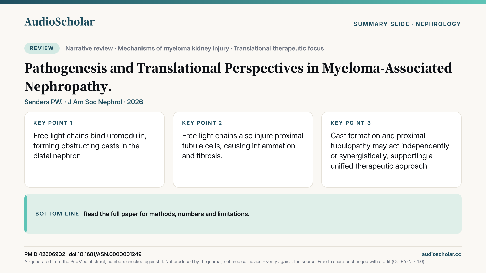 Summary slide: Pathogenesis and Translational Perspectives in Myeloma-Associated Nephropathy