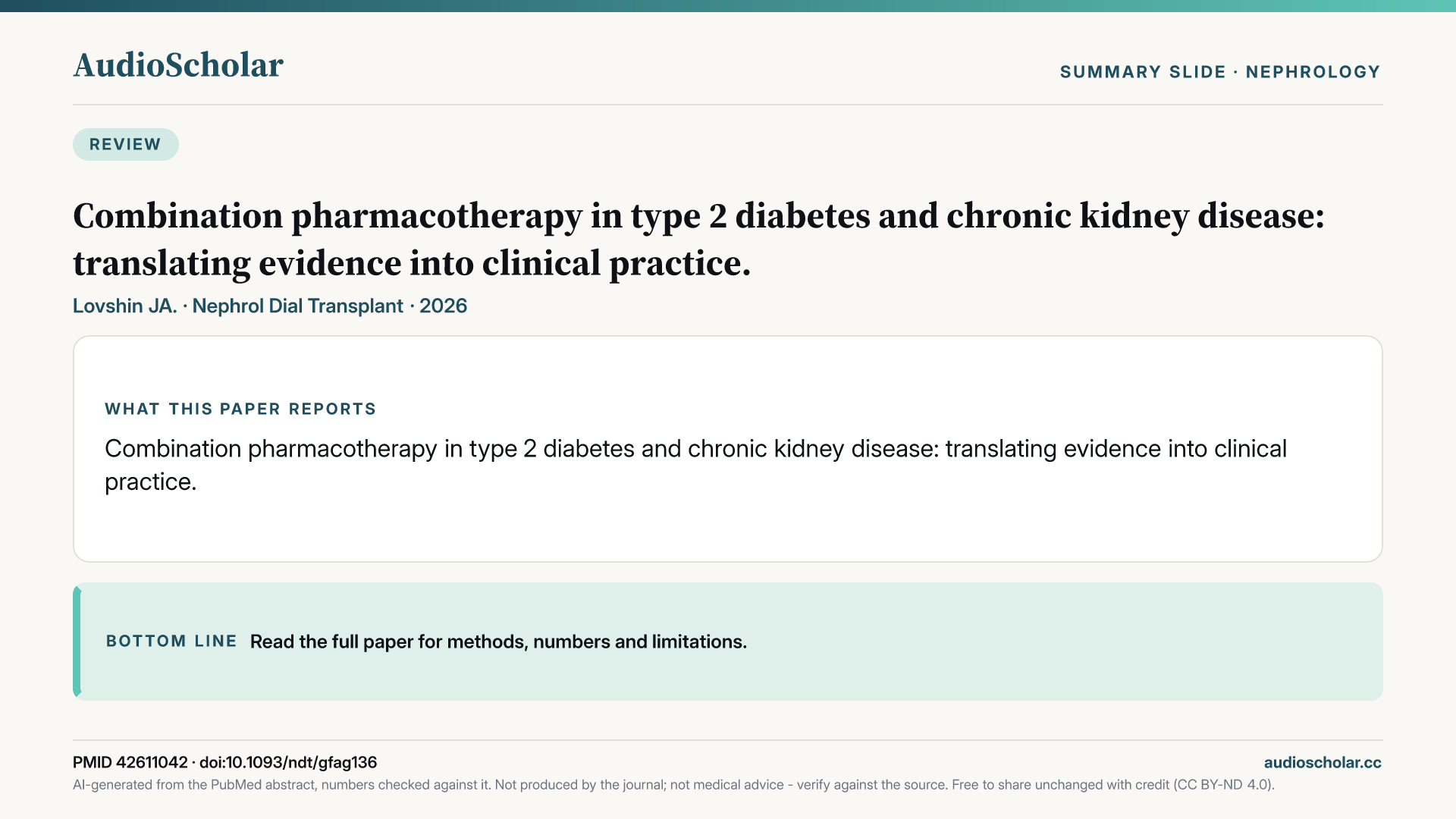 Summary slide: Combination Pharmacotherapy in Type 2 Diabetes and Chronic Kidney Disease: Translating Evidence into Clinical Practice