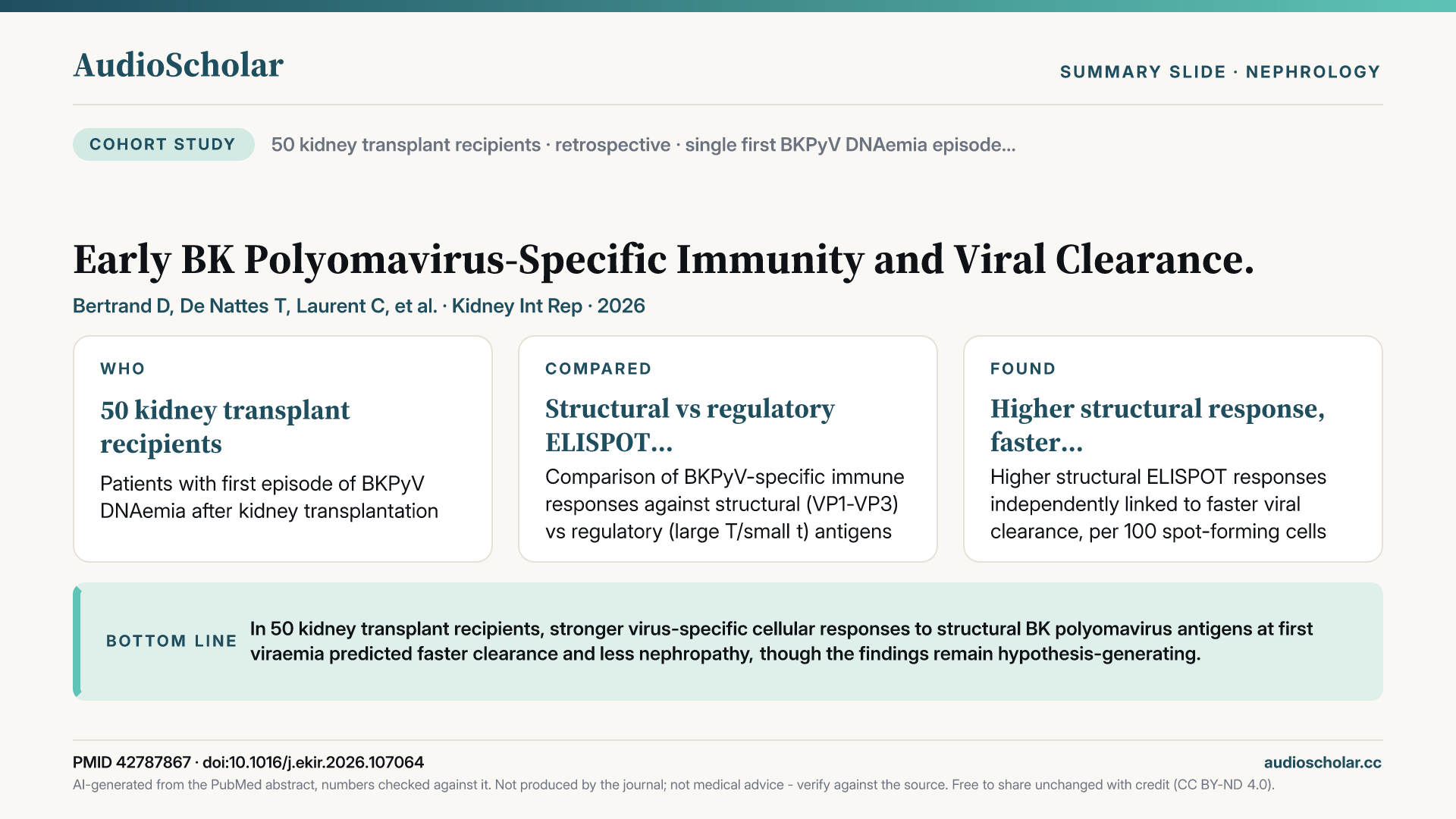 Summary slide: Early BK Polyomavirus-Specific Immunity and Viral Clearance.